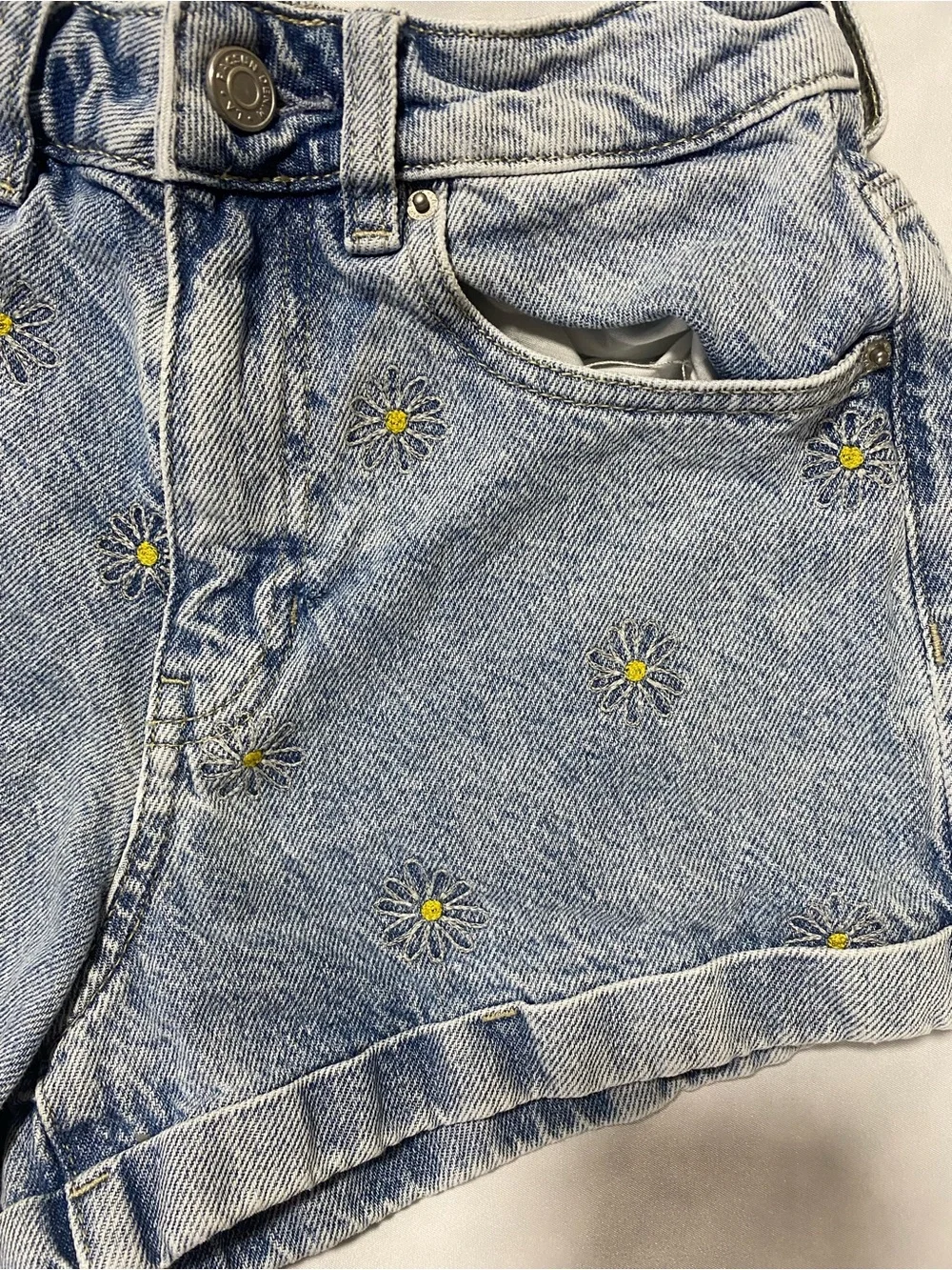 PacSun Light Wash Denim Daisy Embroidered Shorts